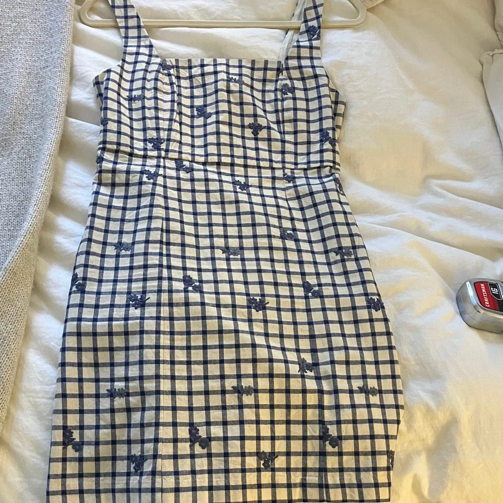Sezane White and Navy Checked Mini Dress - Picture 2 of 11